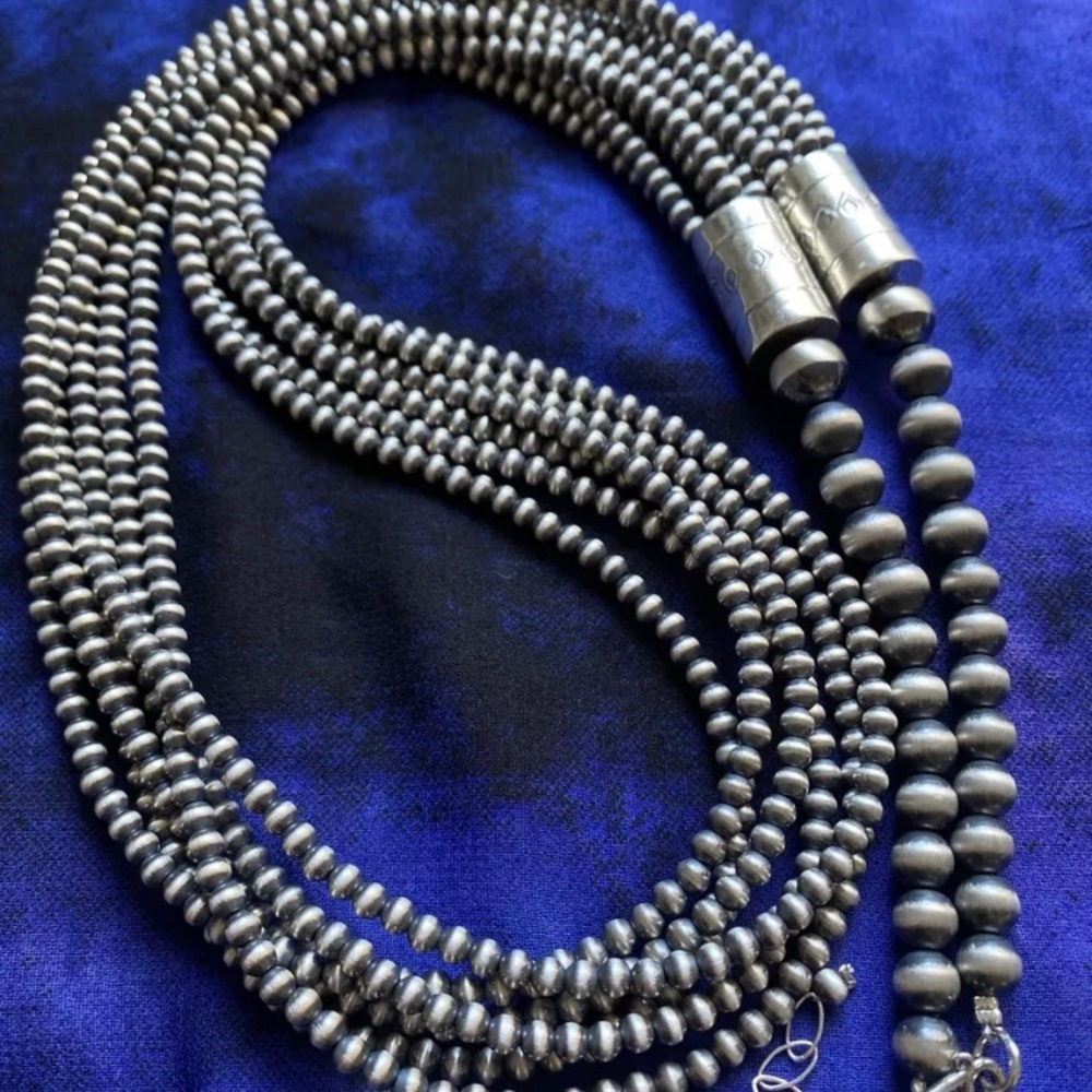 Sterling Silver Multi Strand 4mm Bead Necklace 30 inch